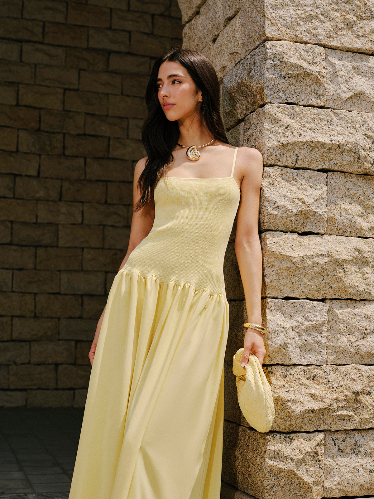 Pleated Hem Cami Sweater Dress