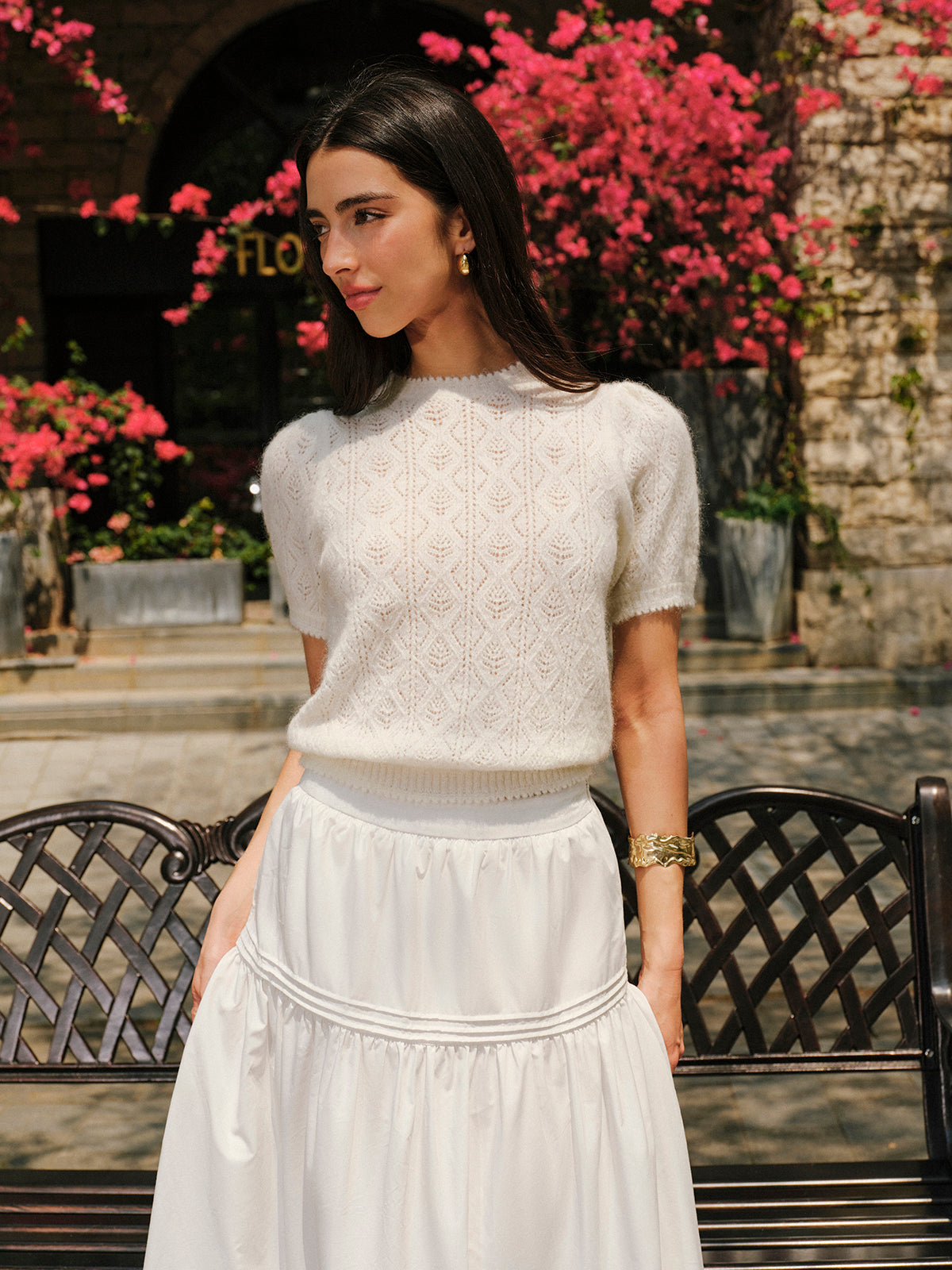 Haut en maille texturée mélangée de laine 