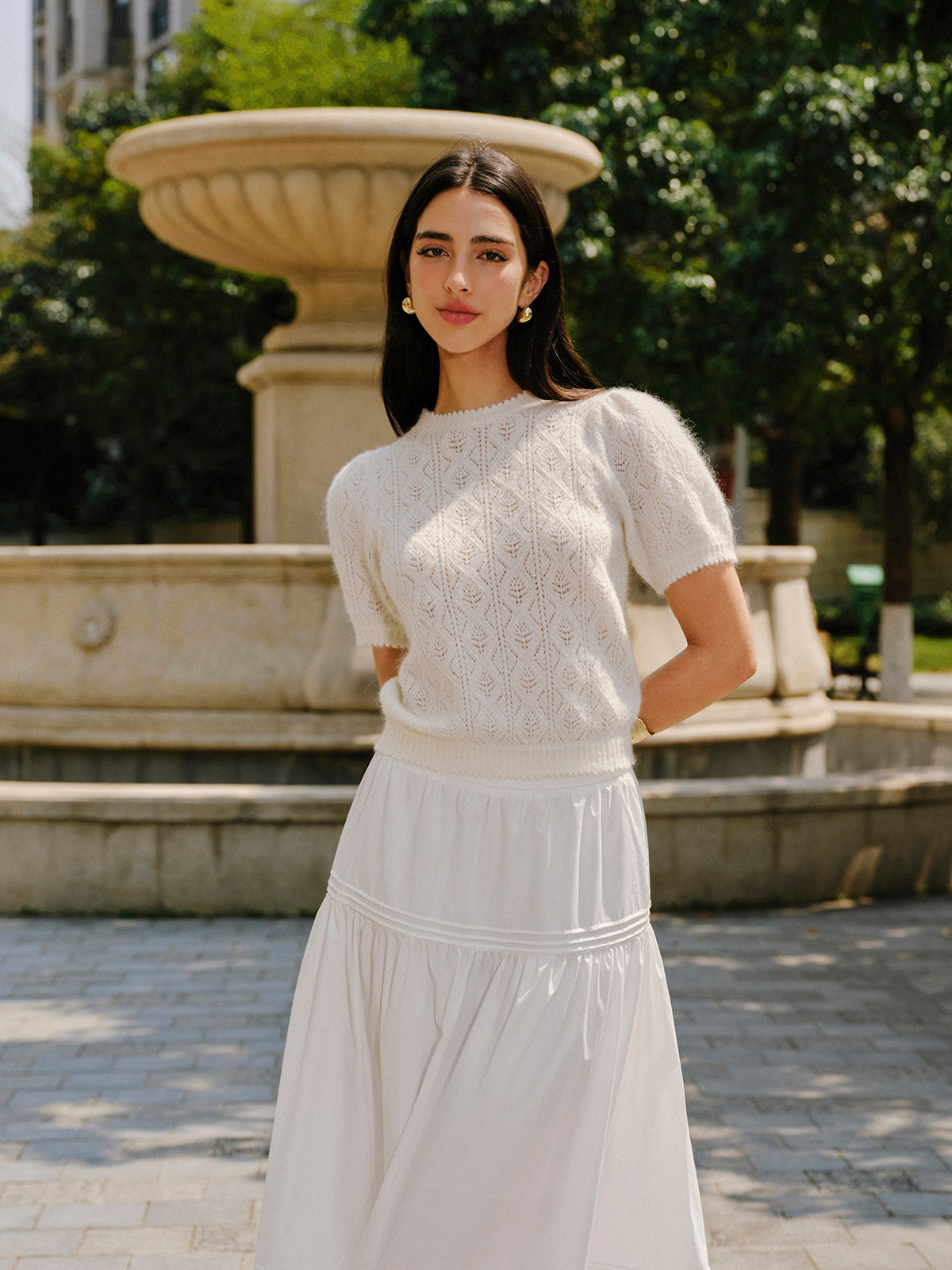 Haut en maille texturée mélangée de laine 