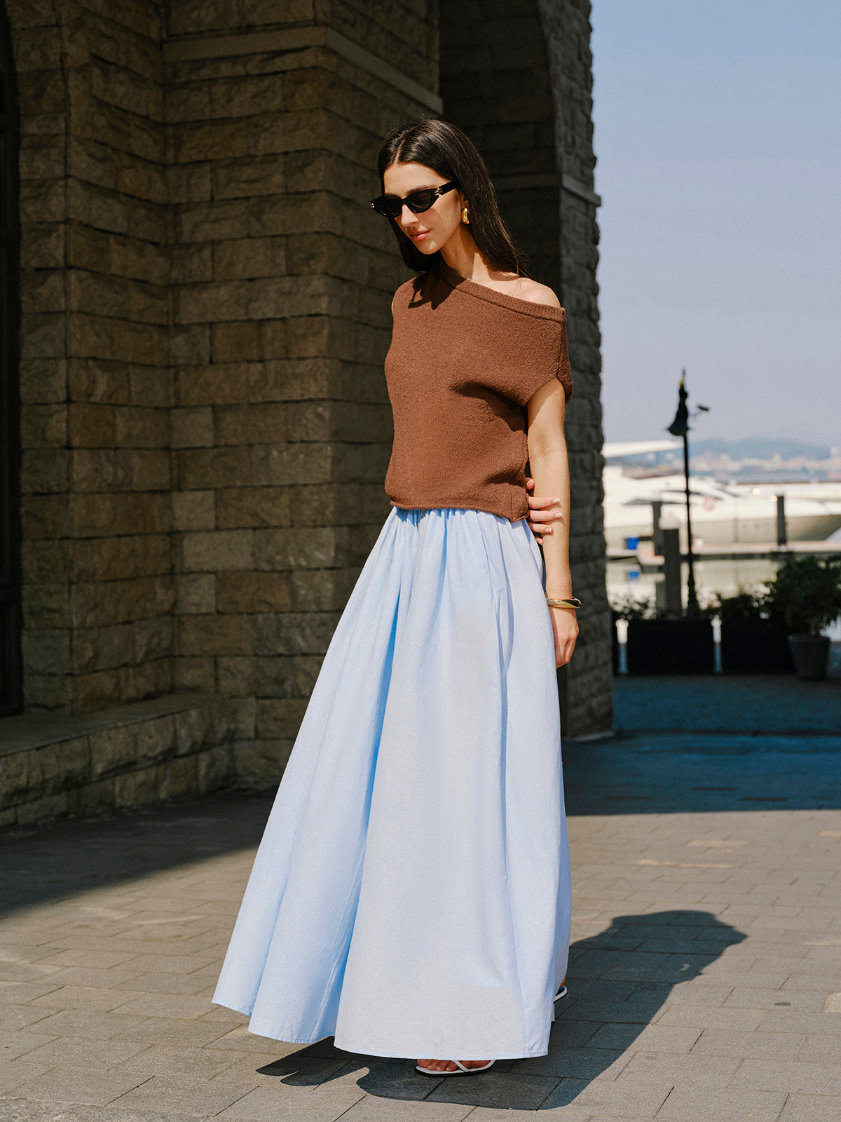 Schulterfreies Stricktop aus Baumwolle 