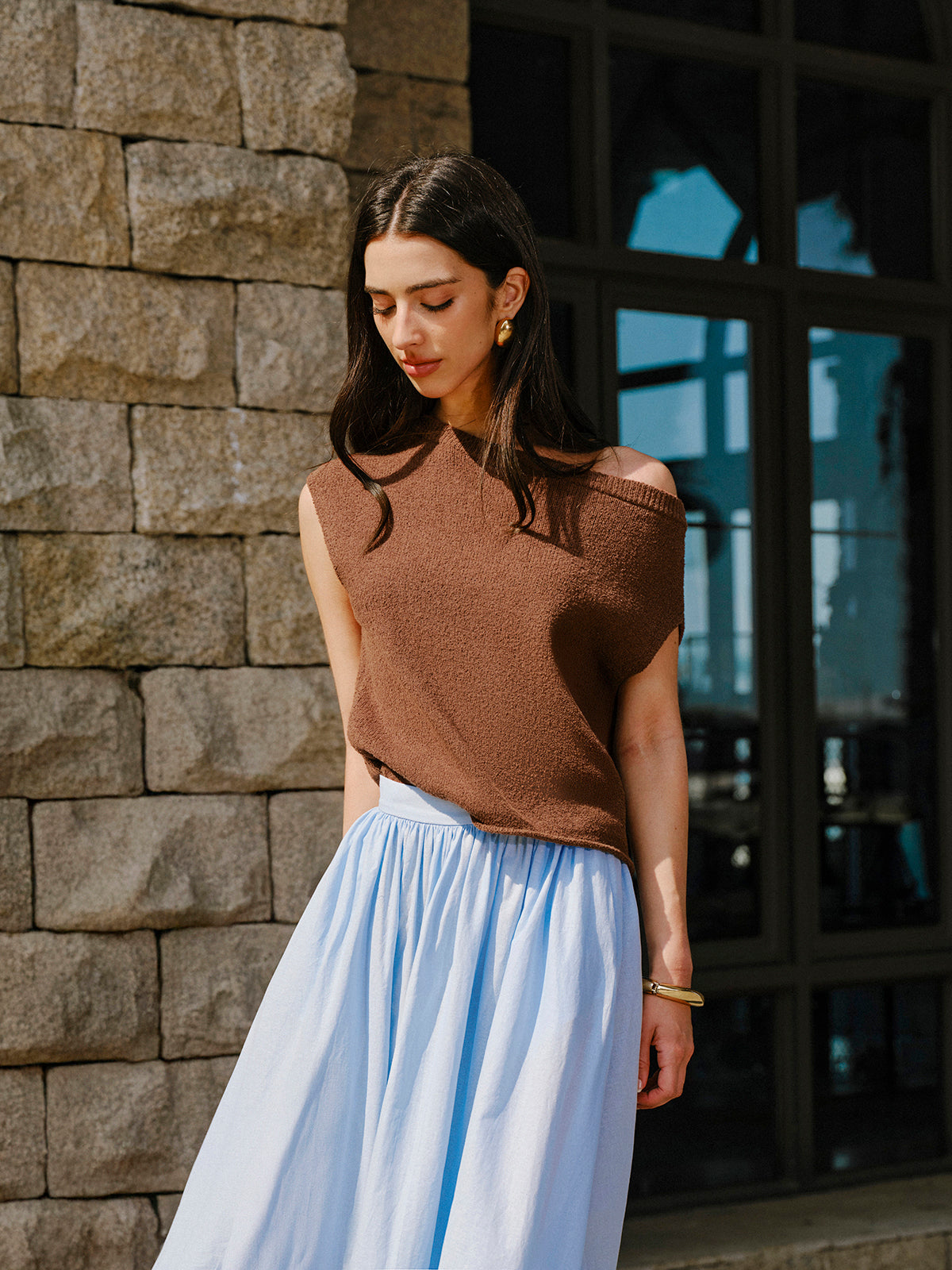 Schulterfreies Stricktop aus Baumwolle 