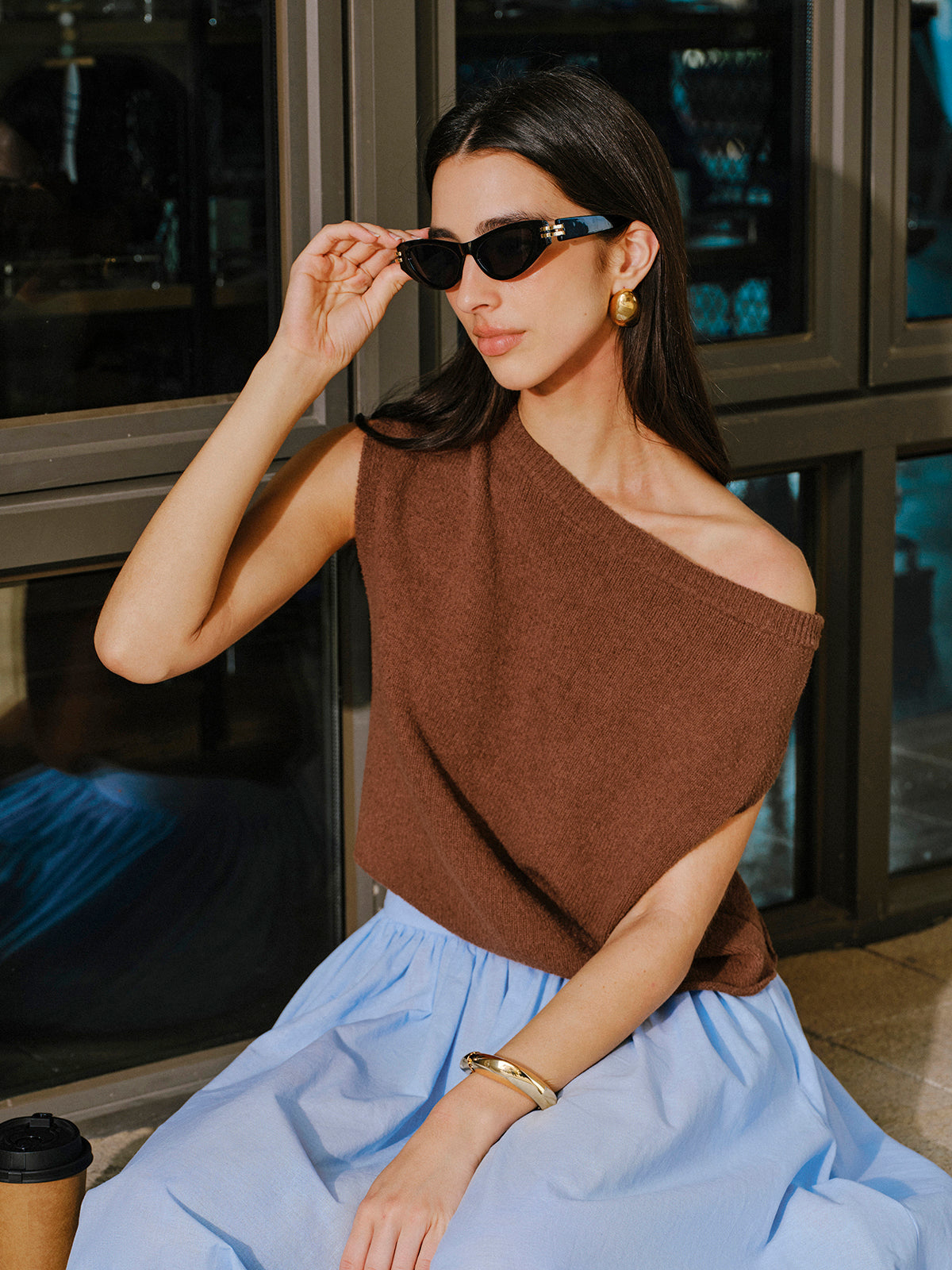 Schulterfreies Stricktop aus Baumwolle 