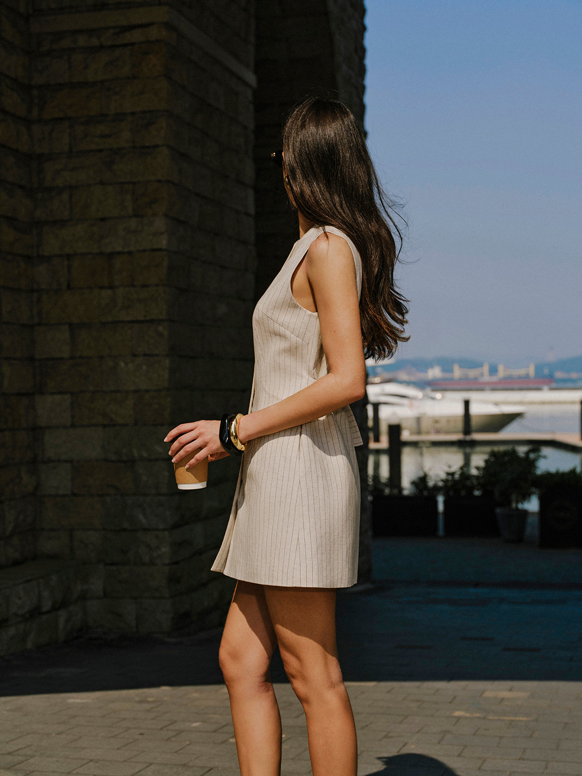Linen Blend Button-Front Dress With Pockets