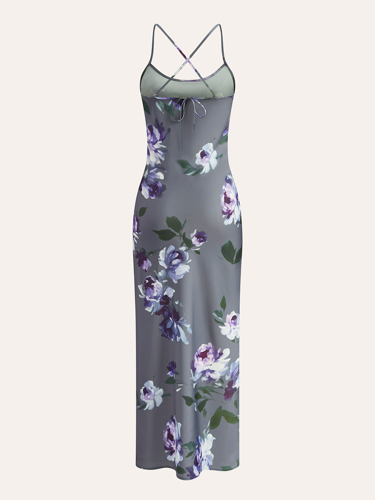Satin Floral Print Side-Slit Dress