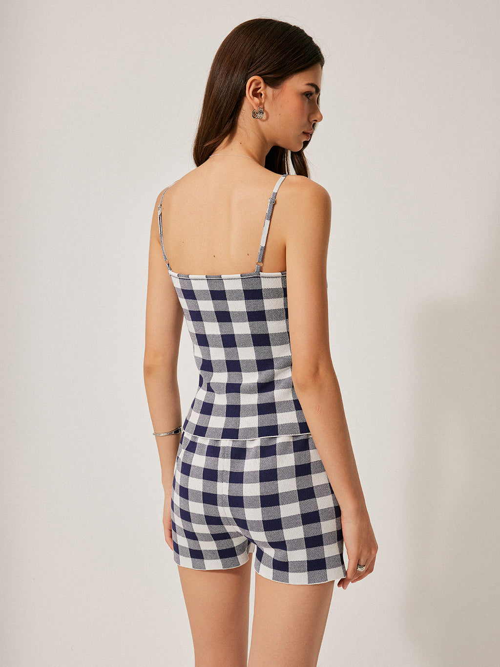 Strick-Set mit Shorts und Schachbrettmuster