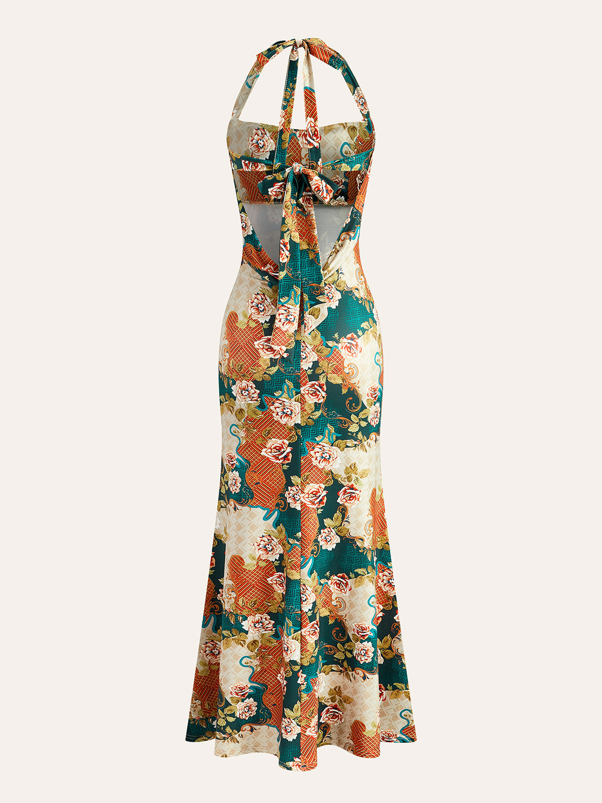 Halter Neck Back-Tie Floral Dress