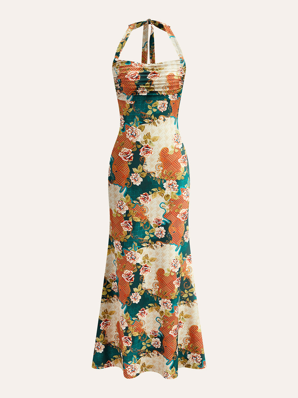 Halter Neck Back-Tie Floral Dress
