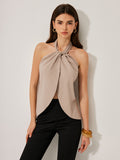 Cotton & Linen Halter Neck Backless Top