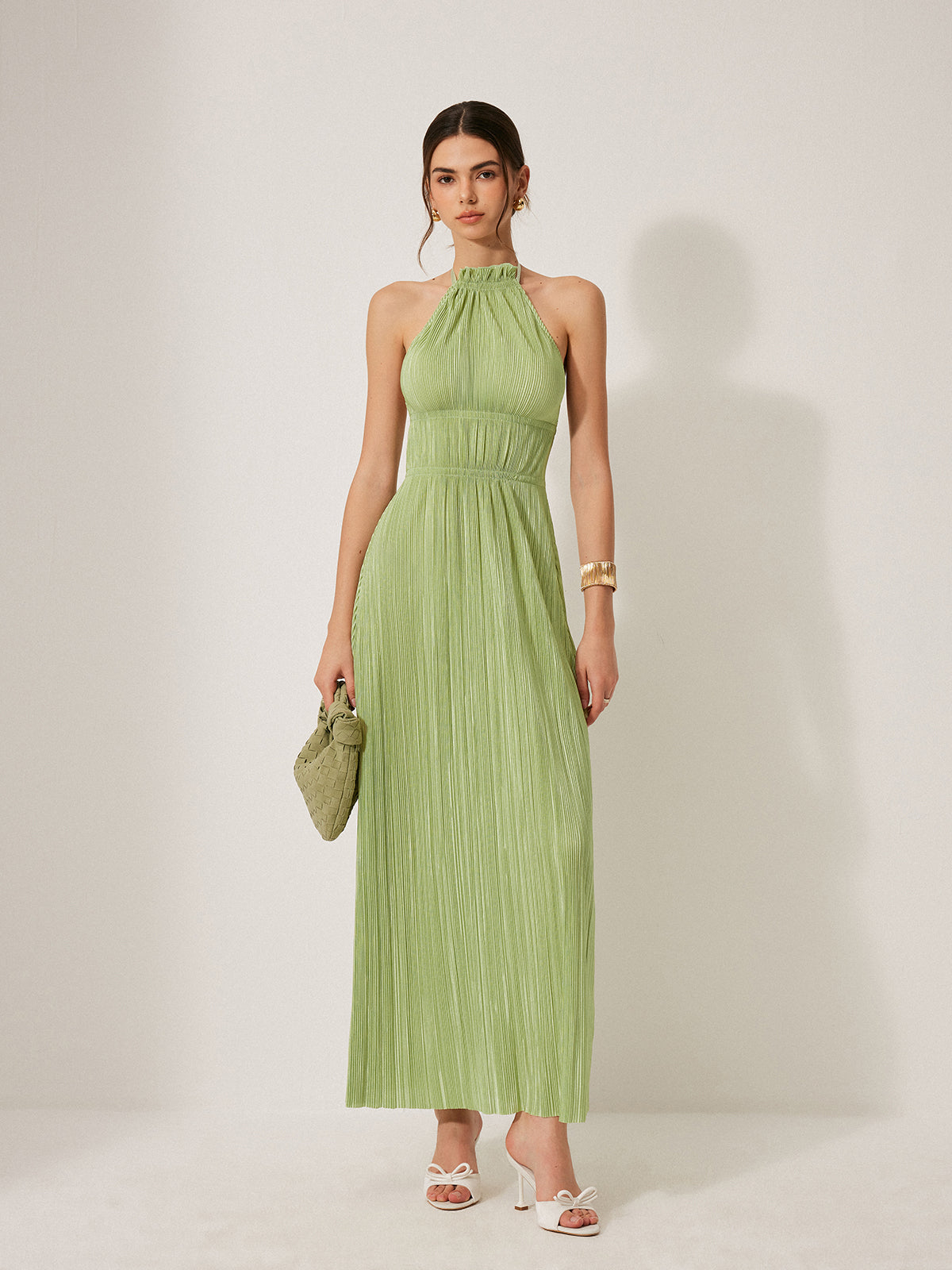 Plissiertes Neckholder-Rückenfreies Kleid
