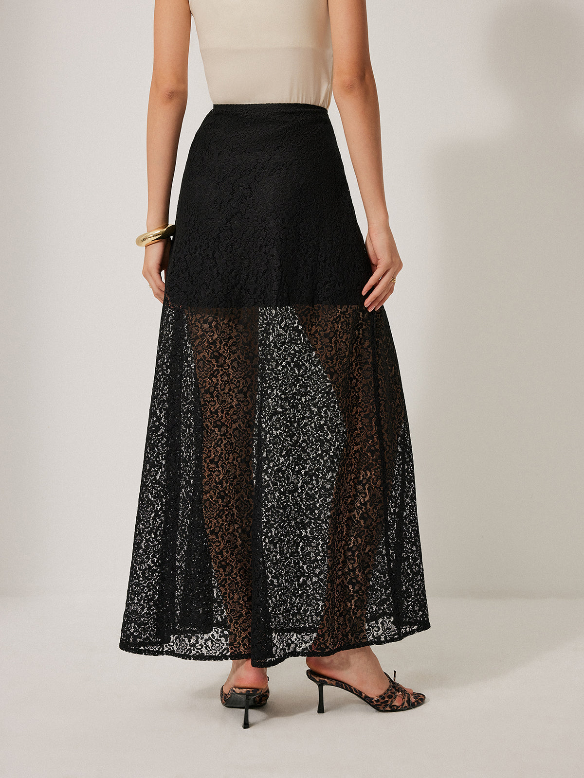 Semi-Sheer Lace Skirt Without Belt