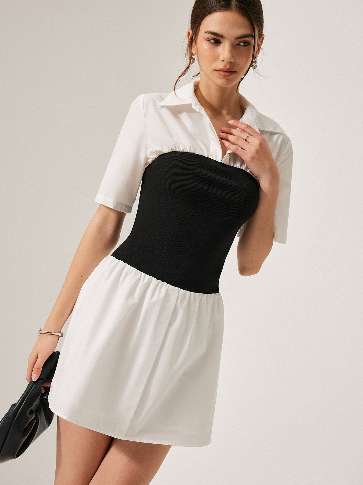 2-in-1-Kleid mit Knopfleiste und Reverskragen