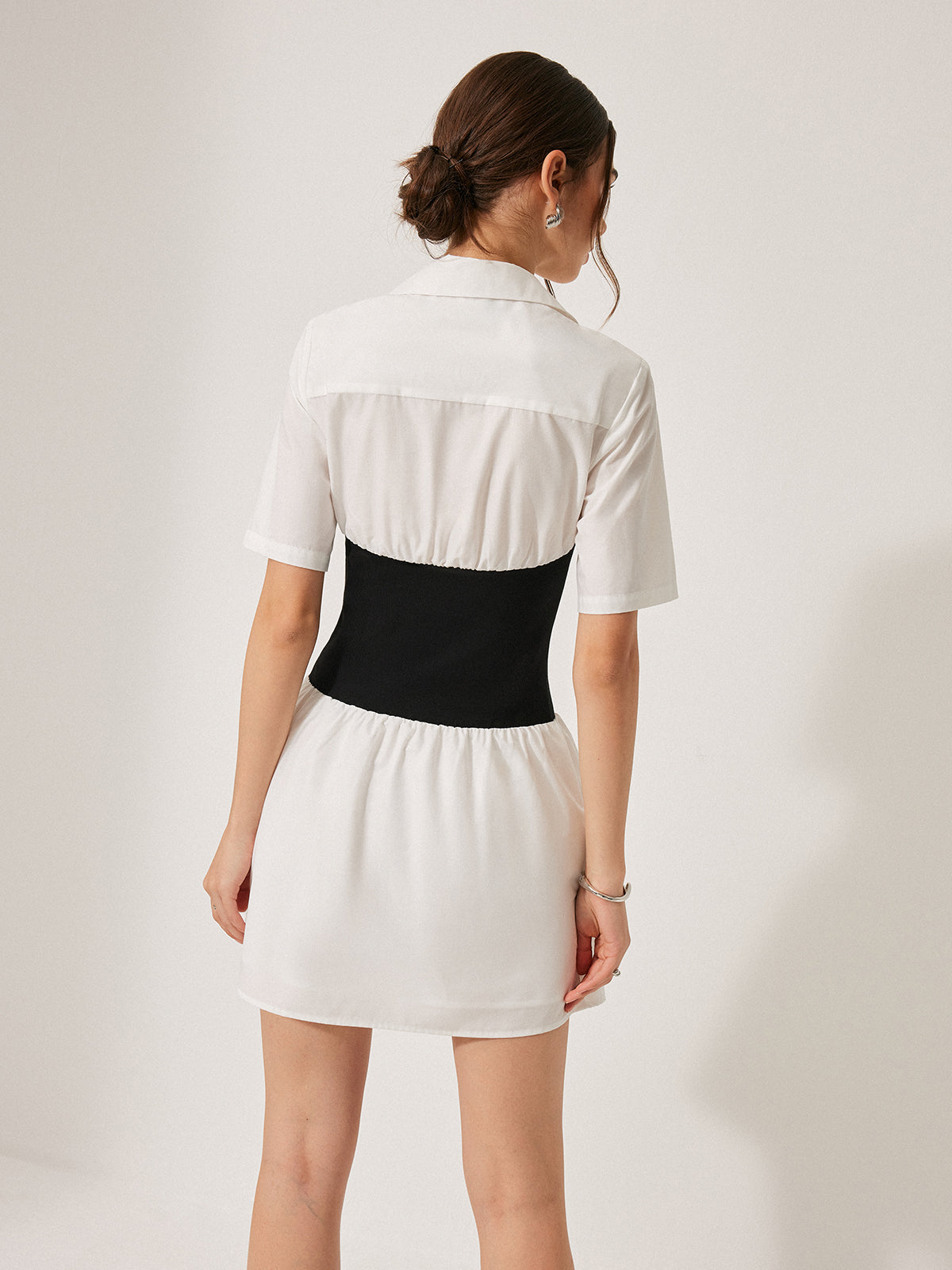 2 in 1 Panel Decor Button Lapel Shirt Dress