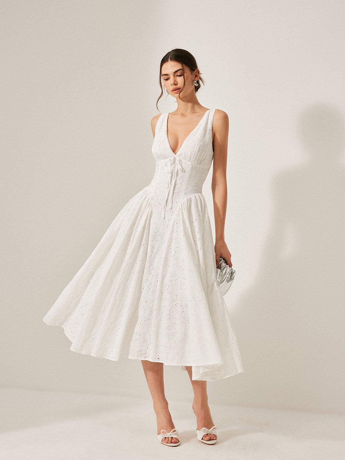 Cotton Embroidered Back Lace-Up Dress