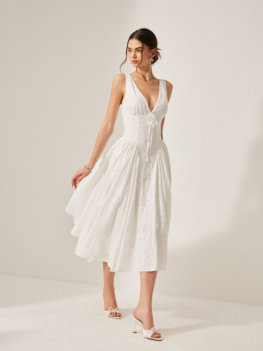 Cotton Embroidered Back Lace-Up Dress