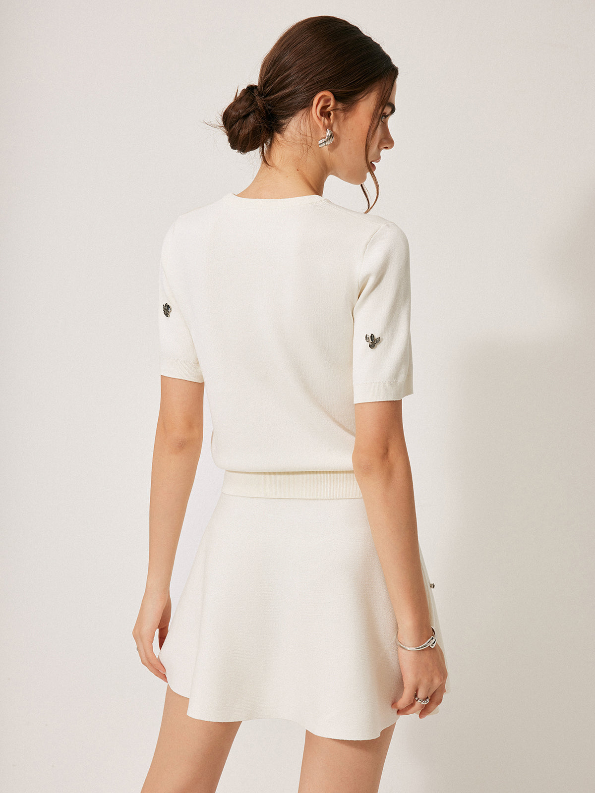 Short Sleeve Metal Detail Plain Sweater