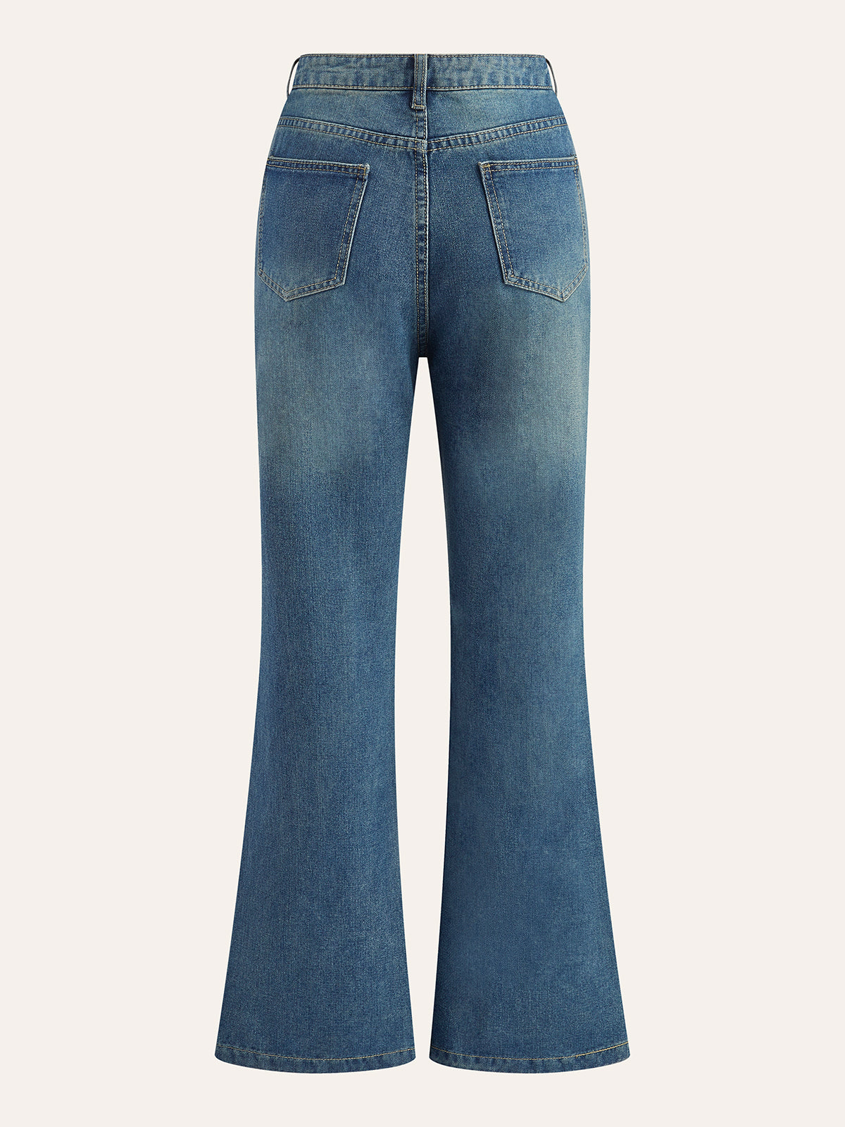 Mid-Waist Jeans mit Zierknöpfen, Reißverschluss und ausgestelltem Bein