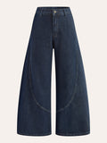 Baumwoll-Jeans mit weitem Bein und mittlerer Bundhöhe