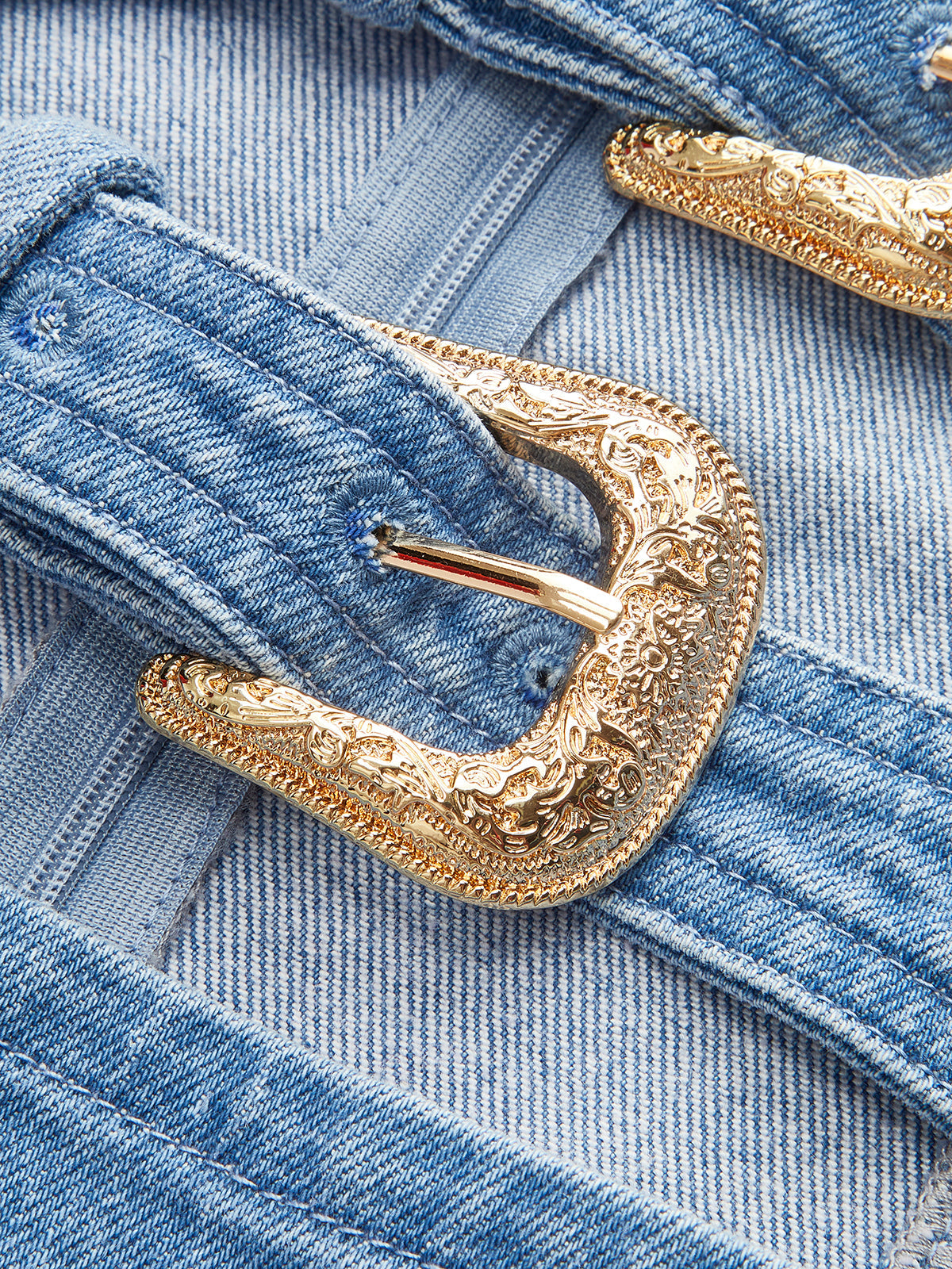 Halter Neck Buckle Detail Denim Dress