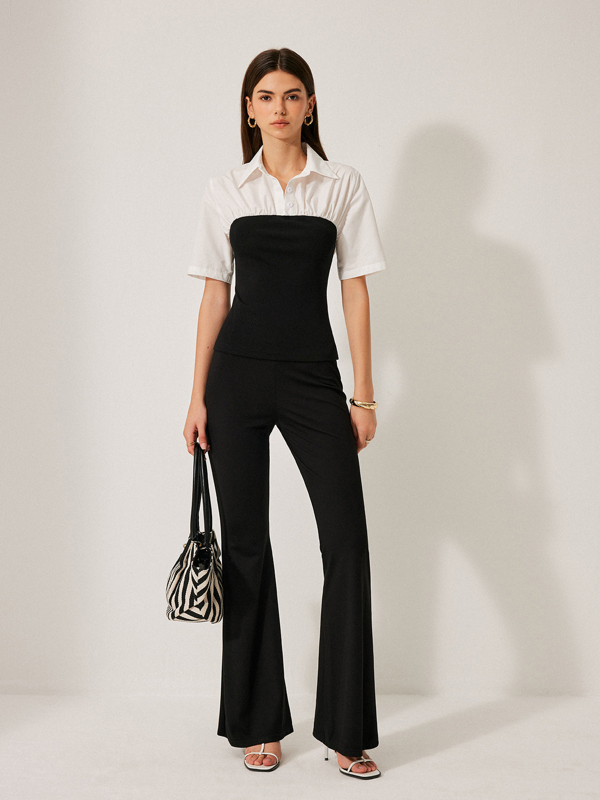 2 in 1 Panel Decor Button Lapel Blouse