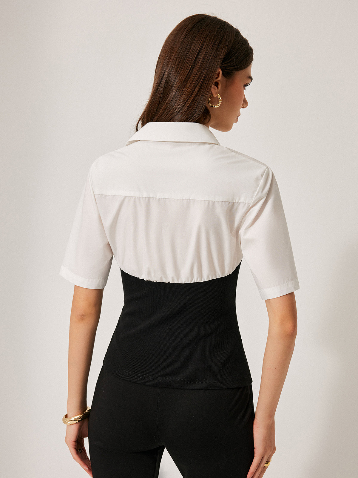 2 in 1 Panel Decor Button Lapel Blouse