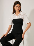 2 in 1 Panel Decor Button Lapel Blouse
