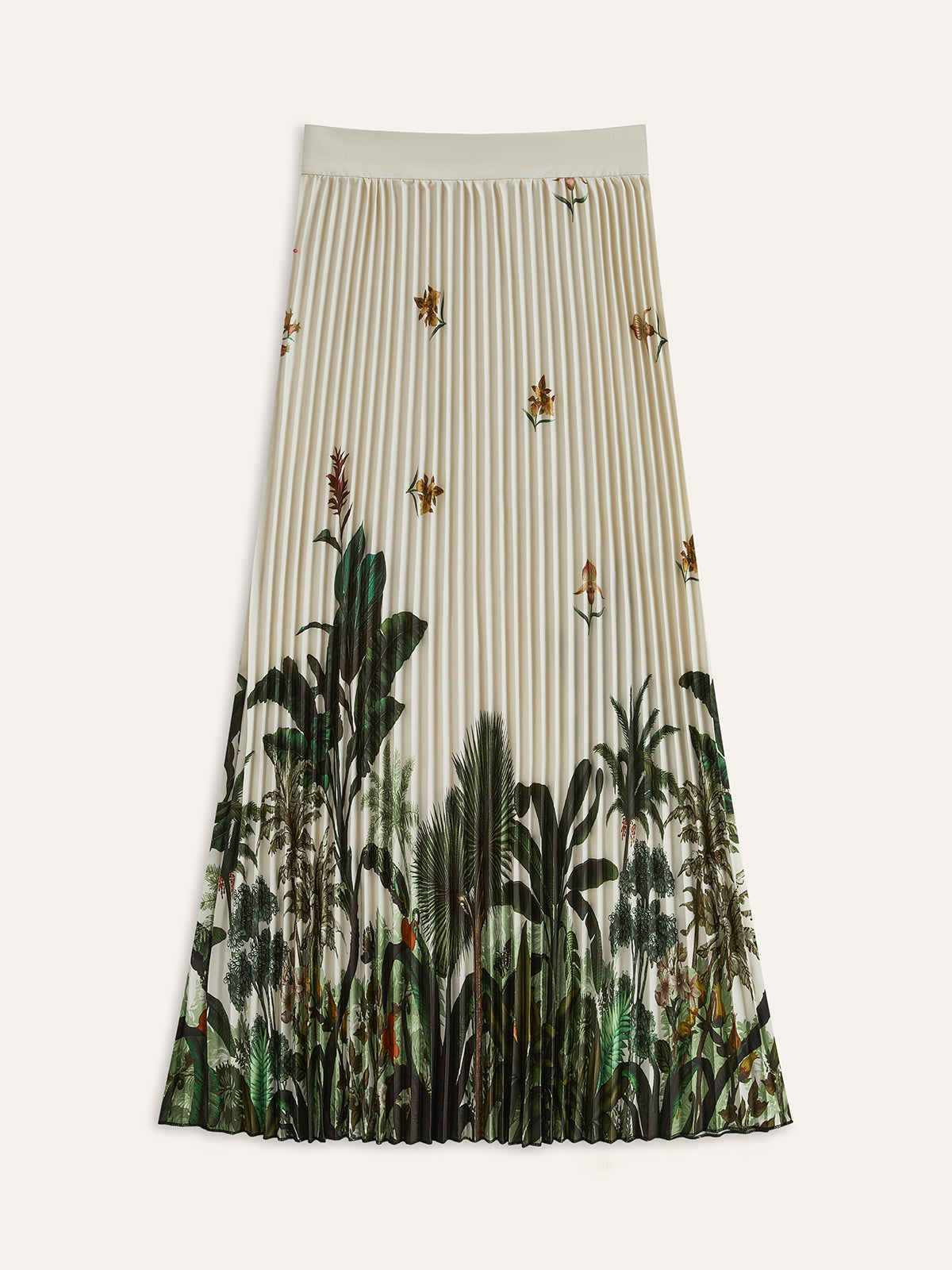 Boho Print Mid-Waist Oversized Pleated Zipper Skirt