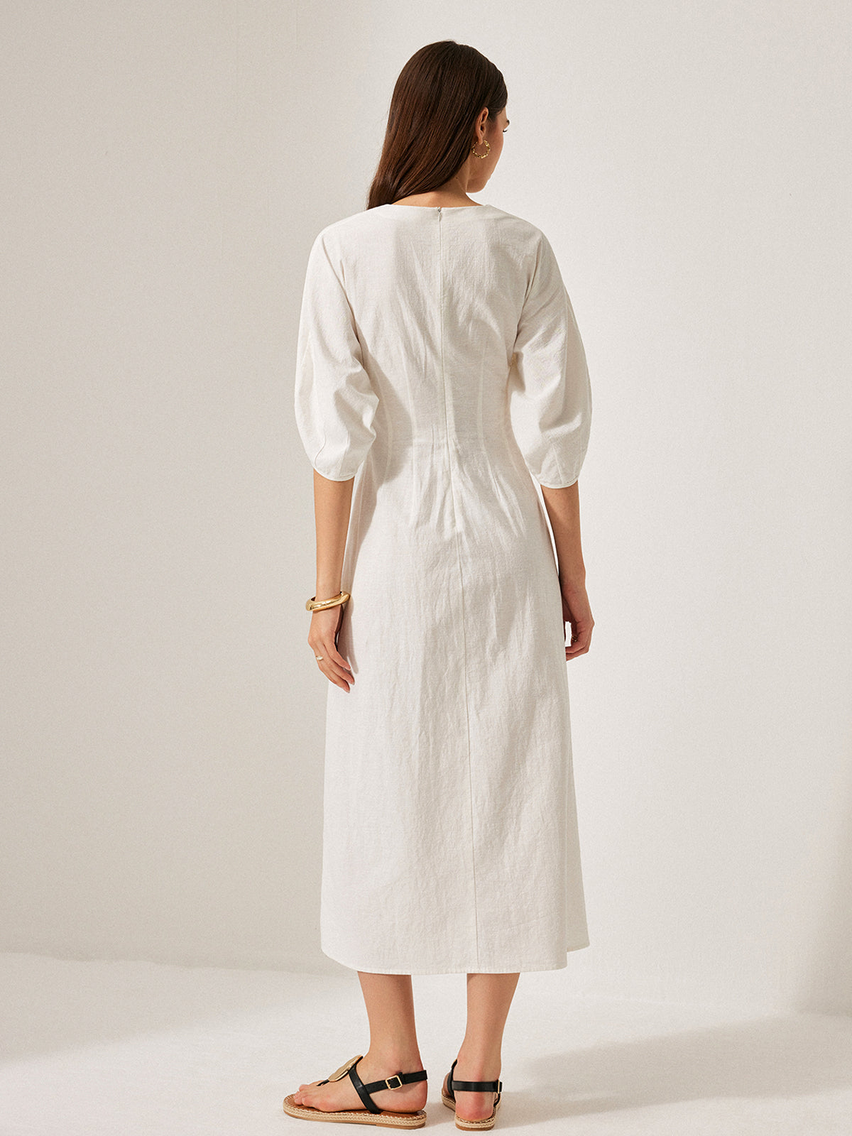 Robe en coton et lin à manches bouffantes sans ceinture