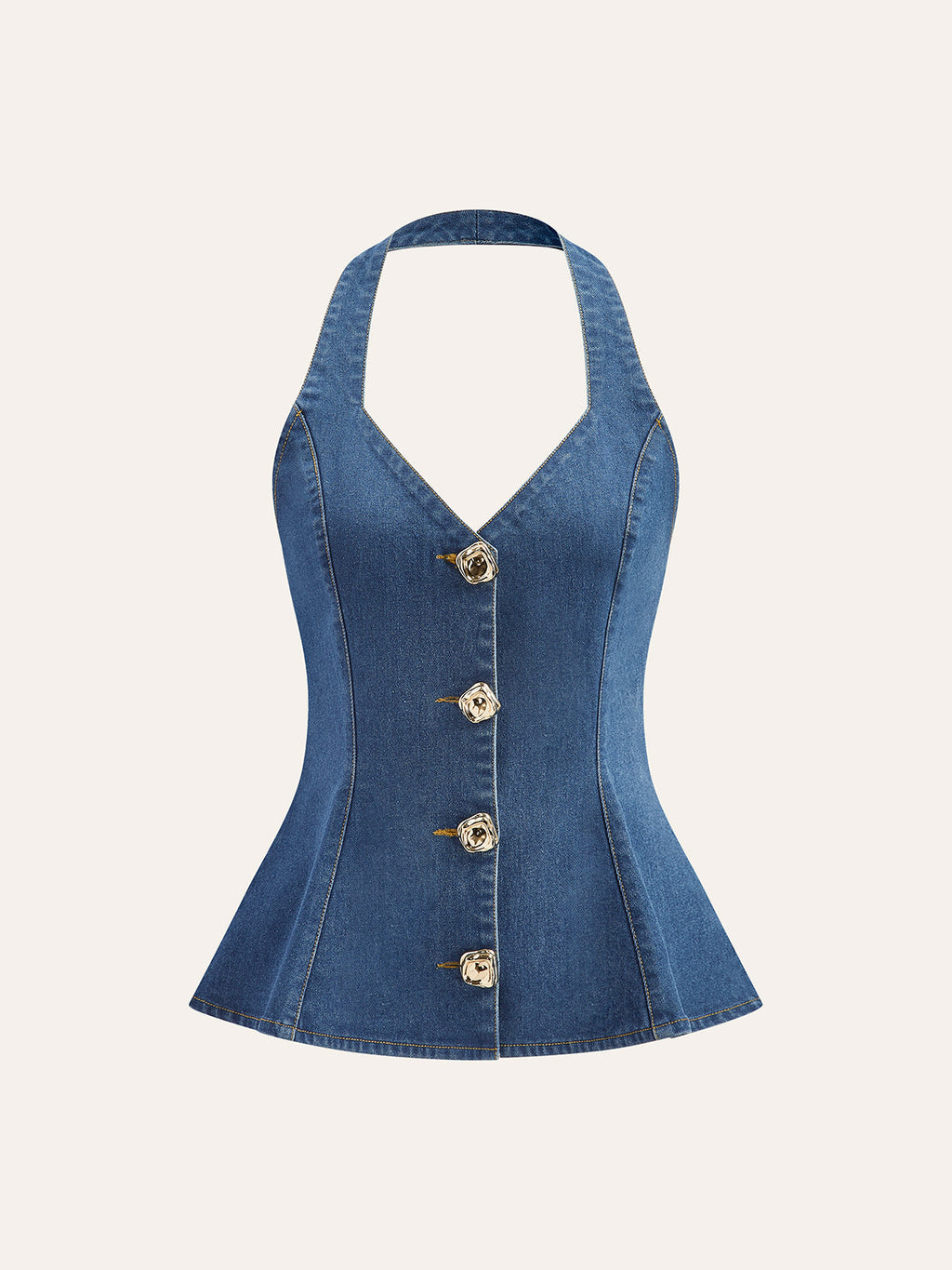 Jeans-Neckholder-Top mit Knopfdetails