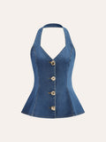 Jeans-Neckholder-Top mit Knopfdetails