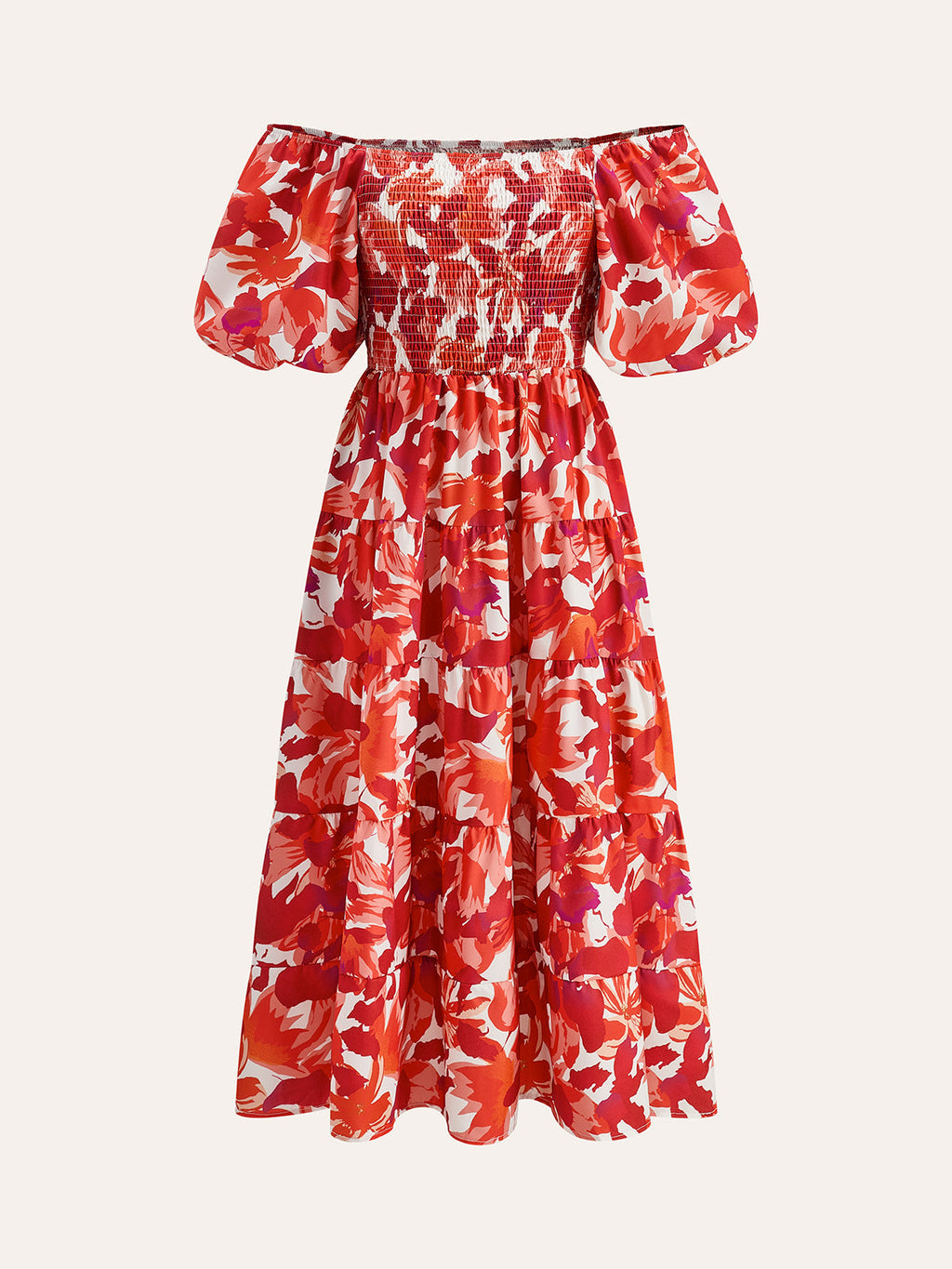 Off-Shoulder Smocked Floral Dress