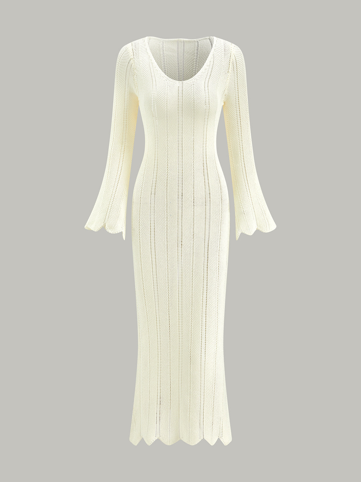 Hollow Ruffle Slim Maxi Sweater Dress