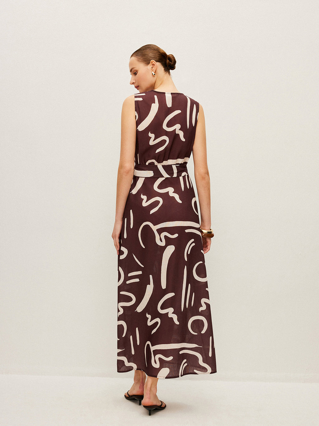 Robe cache-cœur à imprimé abstrait avec taille à nouer
