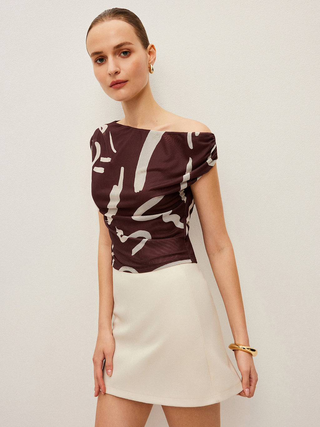Abstract Print Off-Shoulder Top