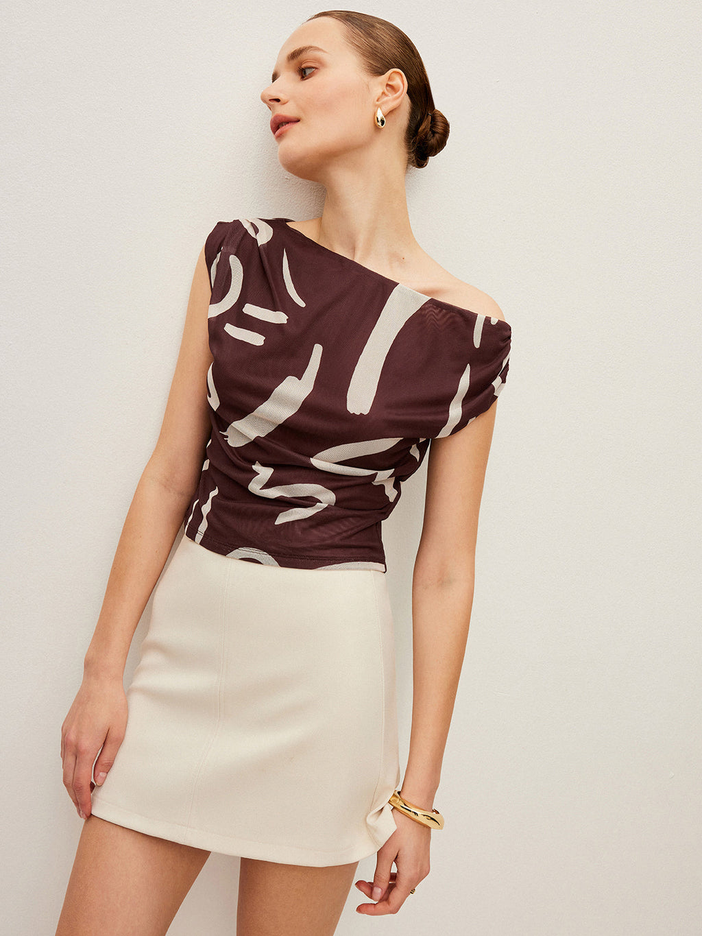 Abstract Print Off-Shoulder Top
