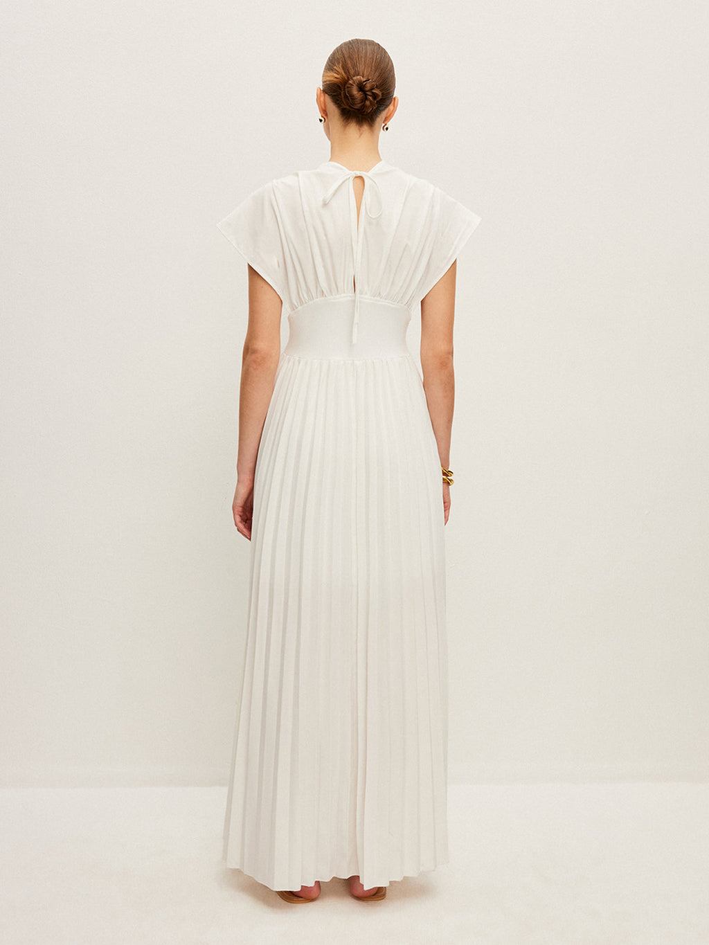 Pleated Cap-Sleeve Dress