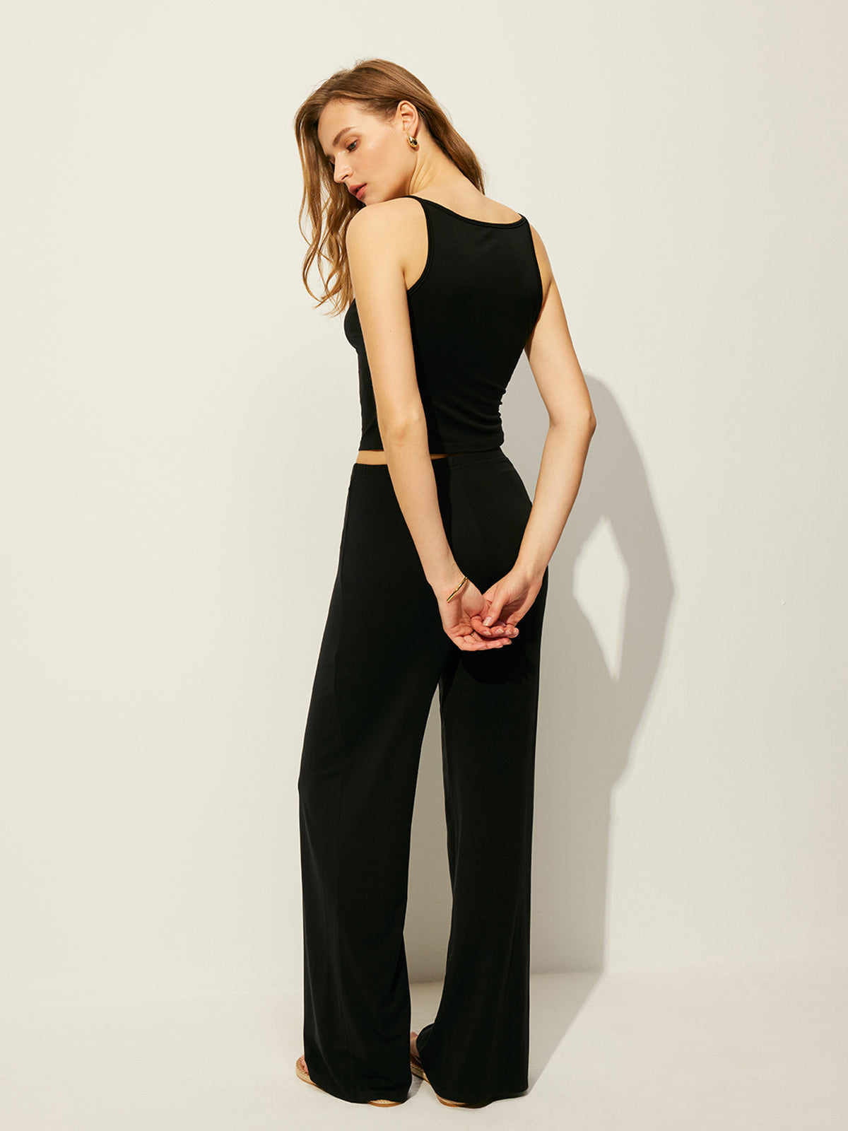 Sleeveless Top Pants Set Without Belt