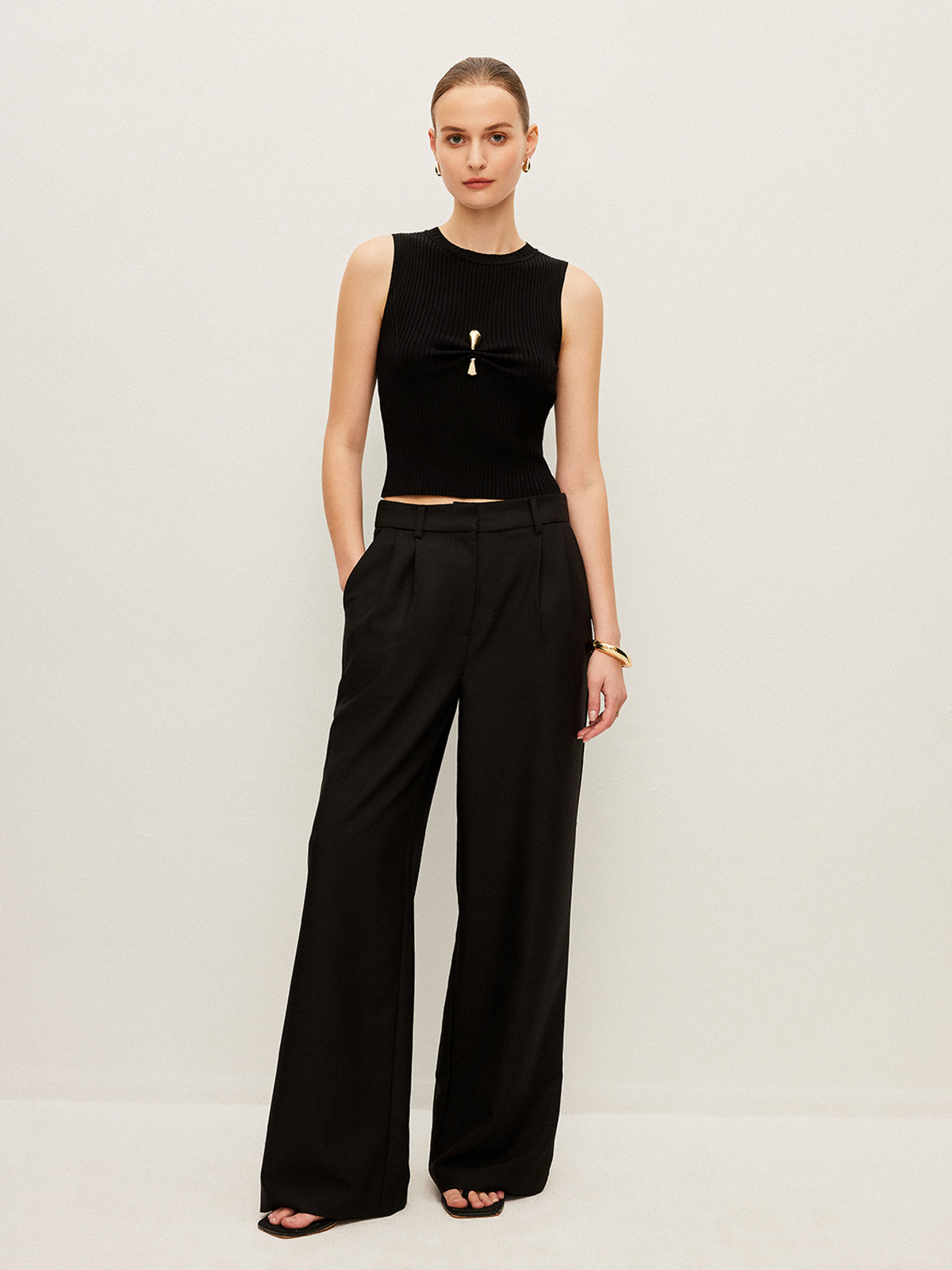 Ribbed Knit Vest With Metal Detail