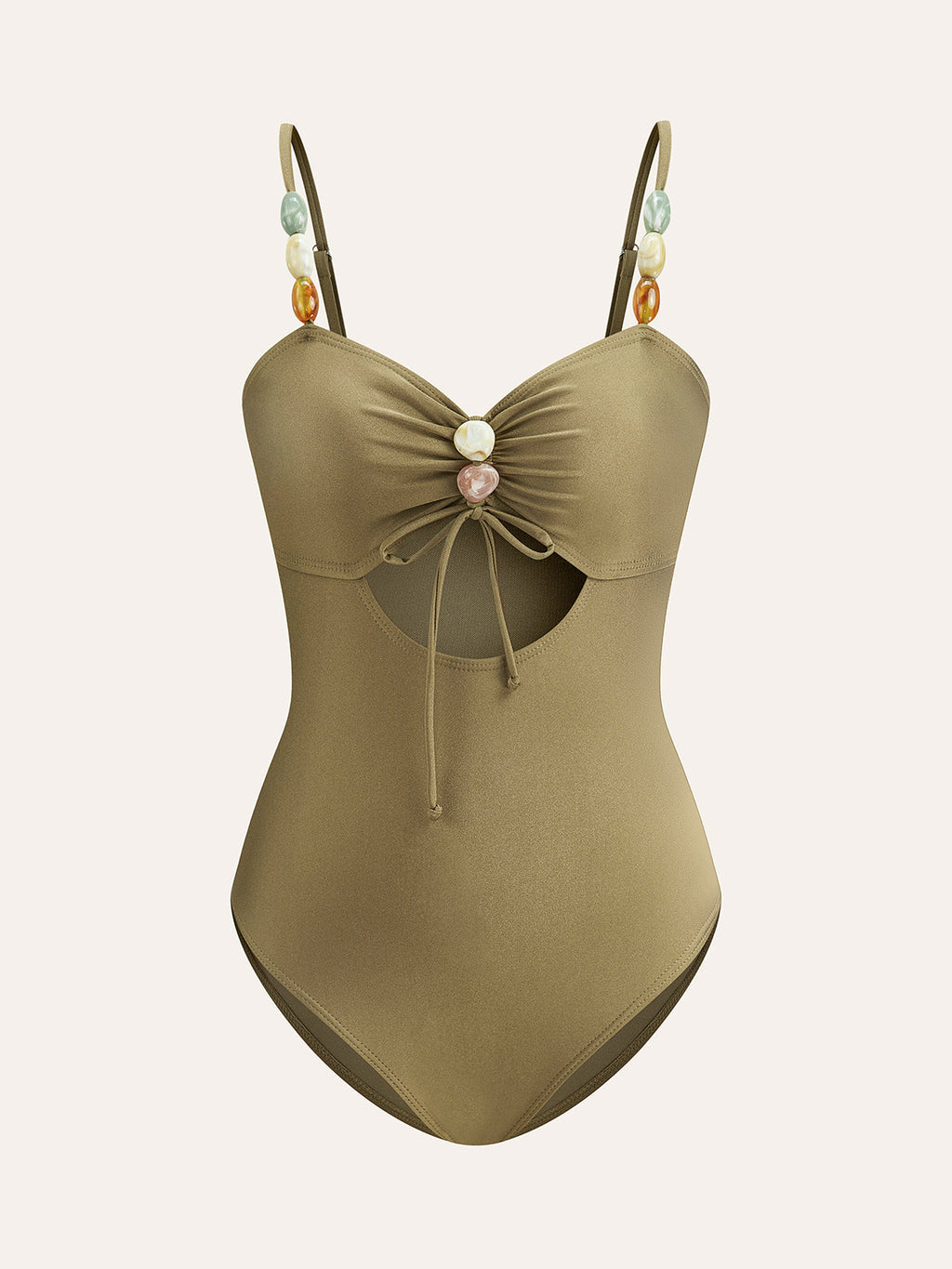 Beaded Strap Cut-out One-Piece Swimsuit