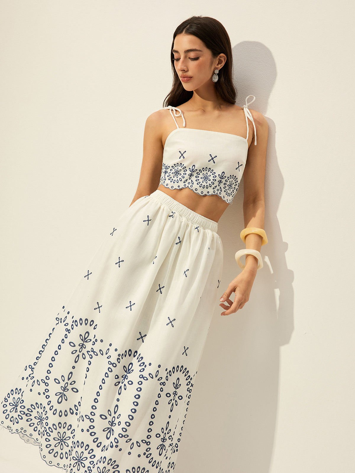 Embroidered Crop Top With Skirt Set