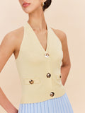 Gerippte Strickweste mit Deko-Taschen und Neckholder