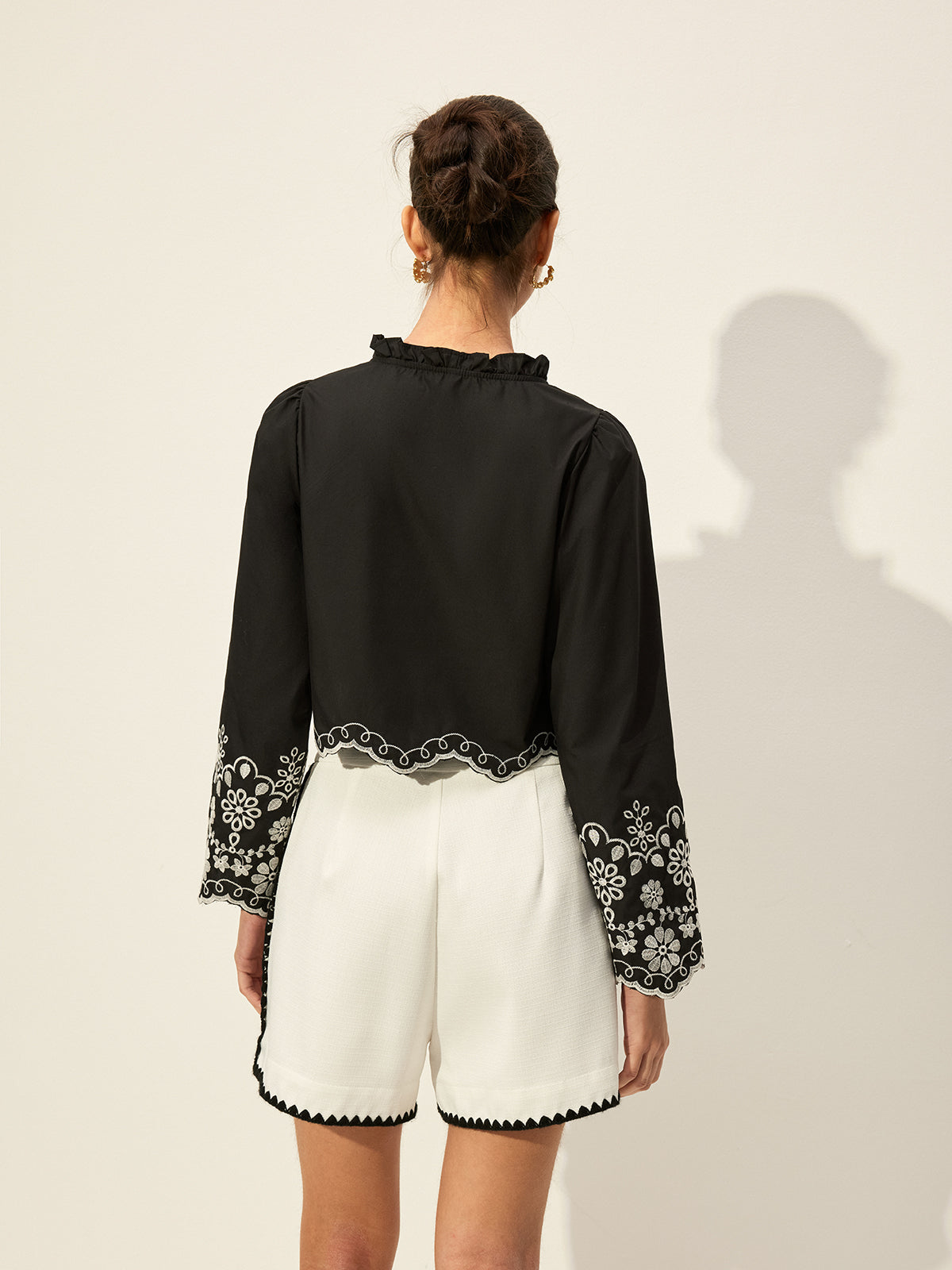 Embroidered Tie-Front Top