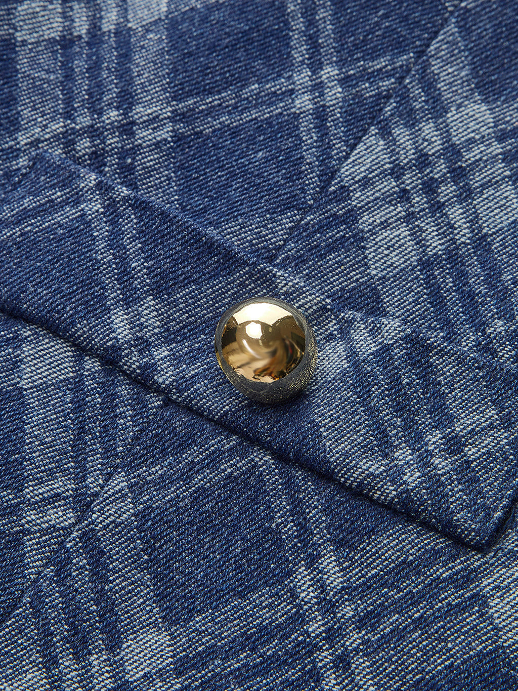 Metal Button Crew-Neck Decor-Pockets Denim Dress