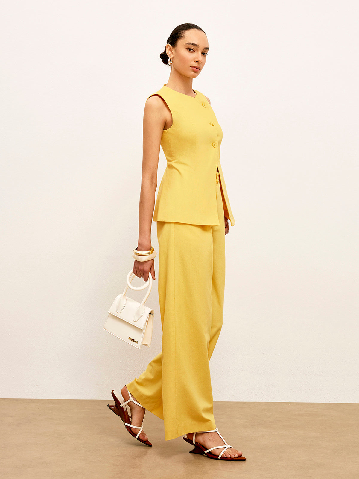 Leinen- & Baumwollhose mit mittelhoher Taille