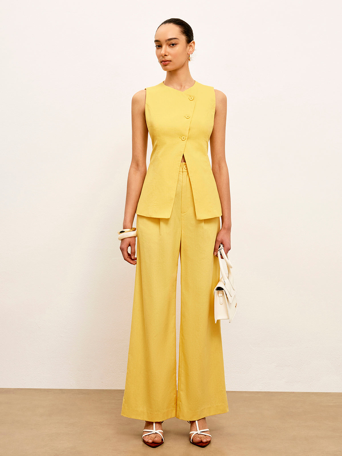 Linen & Cotton Mid-Waist Dress Pants