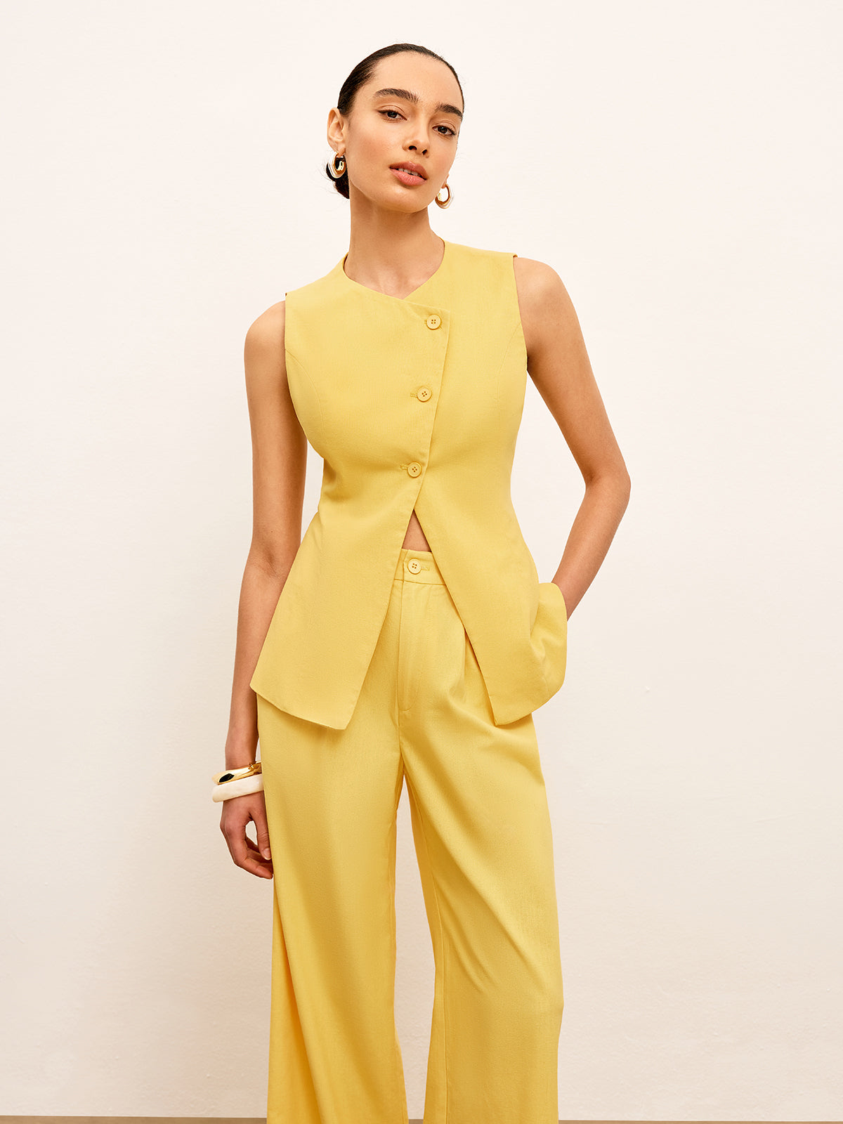 Leinen- & Baumwollhose mit mittelhoher Taille