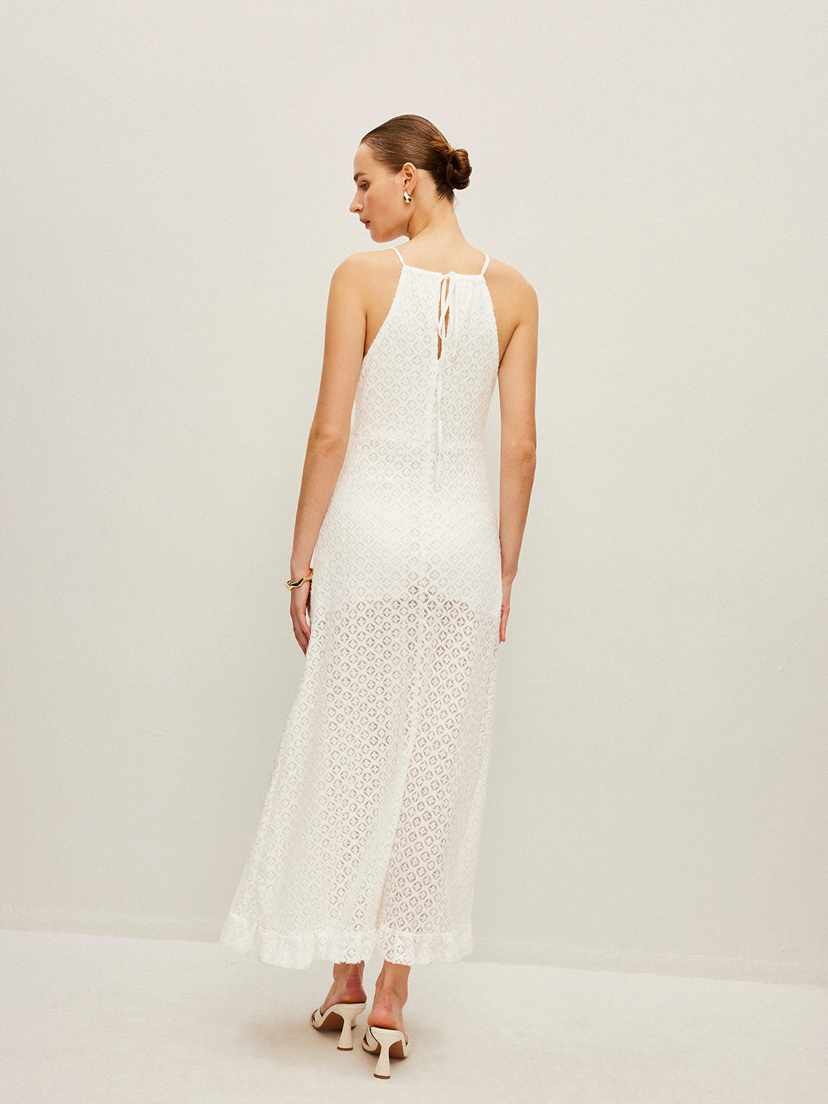 Semi-Sheer Halter Keyhole Dress