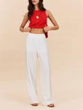 Halbtransparente High-Waist-Hose aus Baumwolle und Leinen