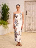Boho Print Asymmetrical Neck Zipper Split Dress