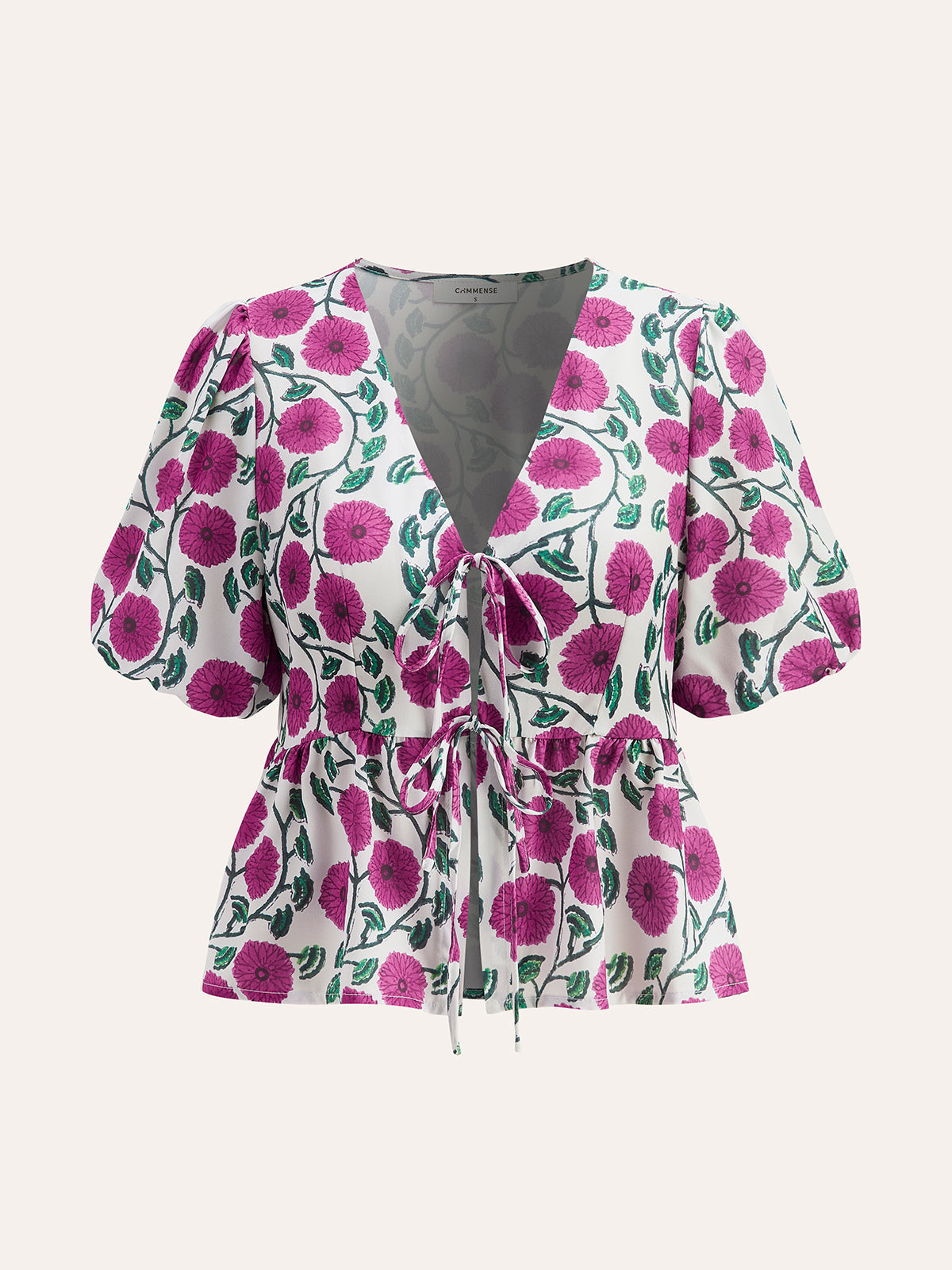 Ensemble jupe bohème à col en V et manches bouffantes avec cordon de serrage 