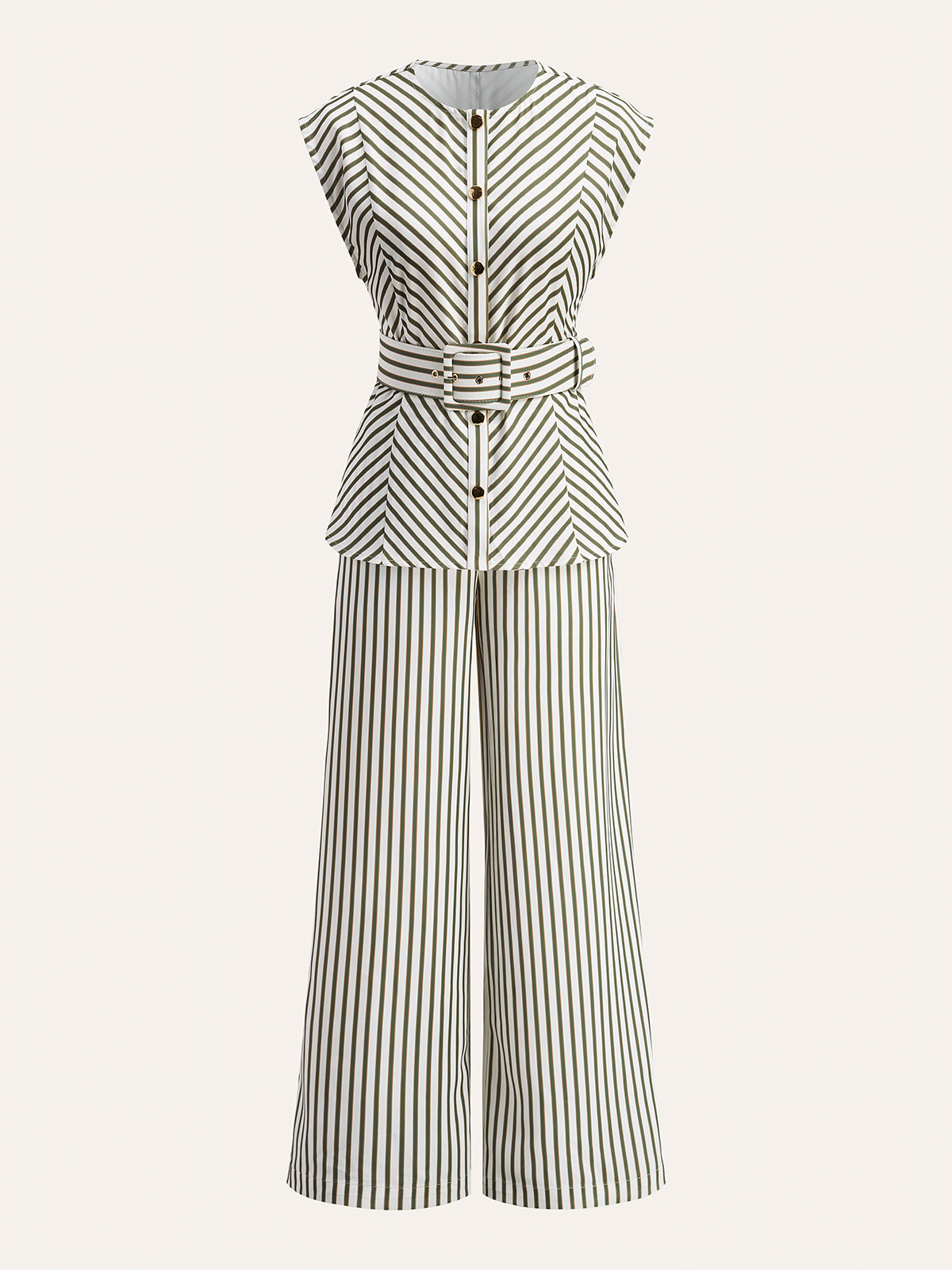 Gestreiftes Metall-Rundhalsshirt mit Gürtel